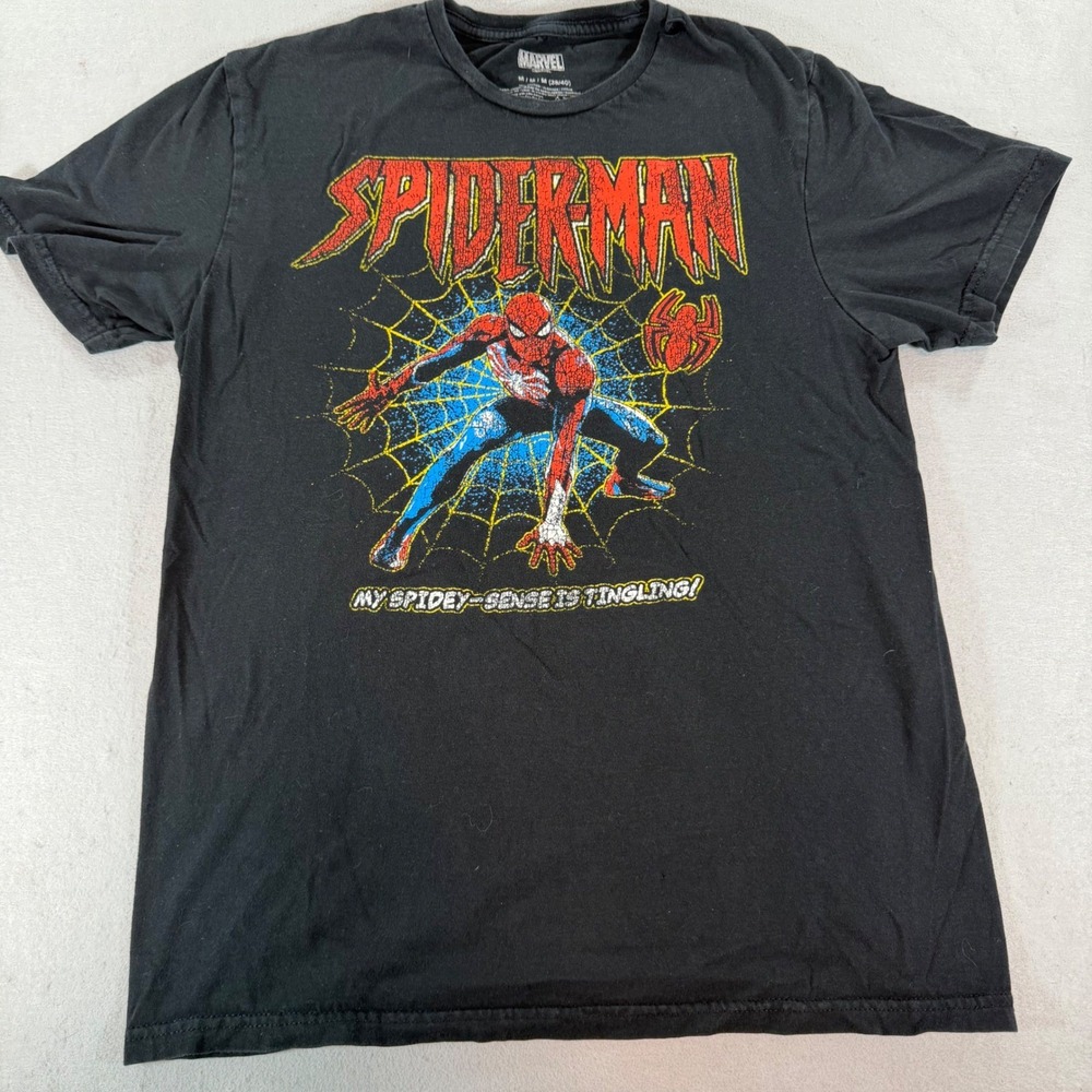 Marvel‎ Spider-Man Graphic T-Shirt Mens Medium Black My Spidey-Sense Is Tingling